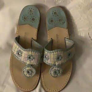 Jack Rogers Blue Seersucker Pastel Plaid  sandals 7